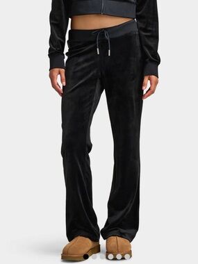 JUICY COUTURE Low Rise Straight Leg Black Velour Pants